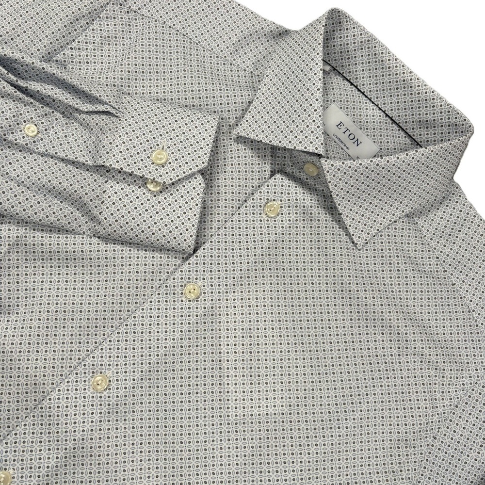 ETON Contemporary Fit Dress Shirt Mens 15.75 Blue White Black Geometric‎ NWT